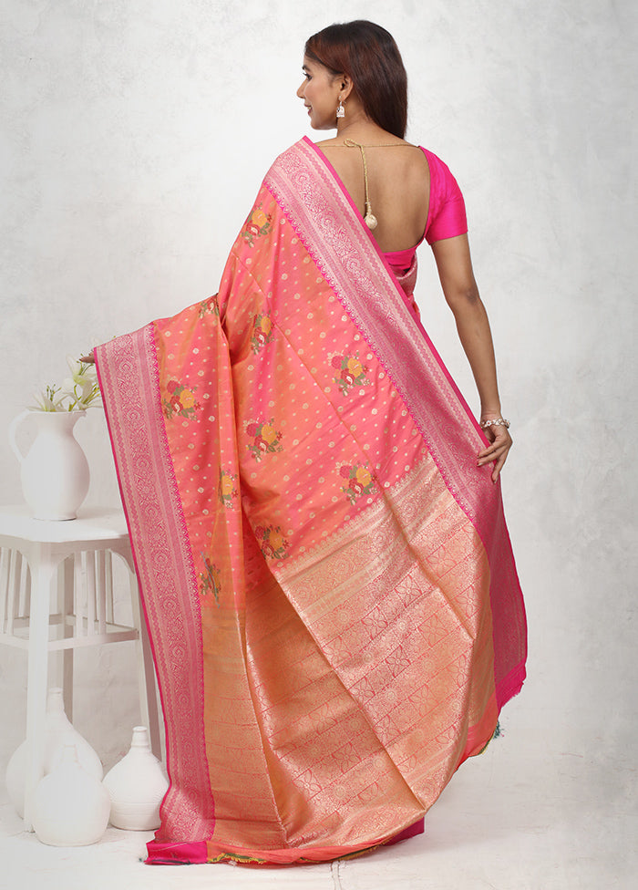 Pink Dupion Silk Saree Without Blouse Piece - Indian Silk House Agencies