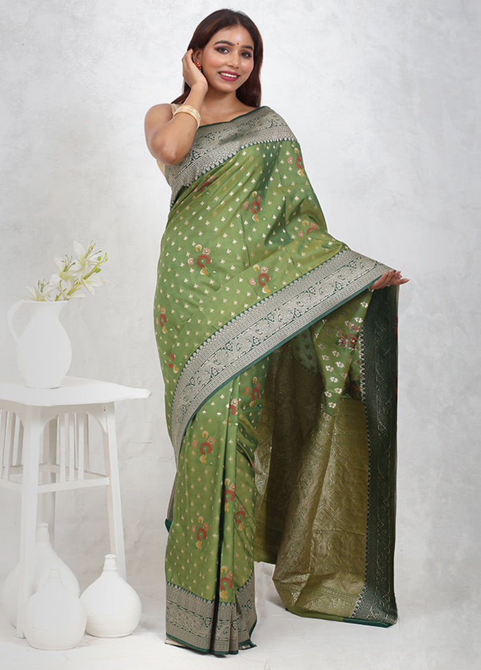 Green Dupion Silk Saree Without Blouse Piece - Indian Silk House Agencies