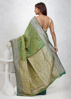 Green Dupion Silk Saree Without Blouse Piece - Indian Silk House Agencies