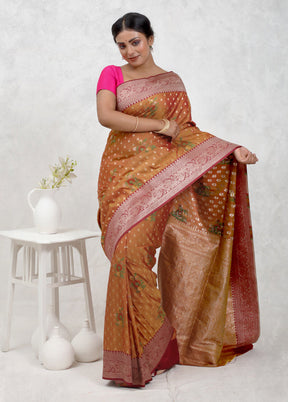 Orange Dupion Silk Saree Without Blouse Piece - Indian Silk House Agencies