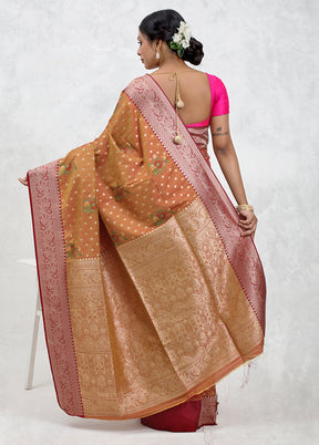 Orange Dupion Silk Saree Without Blouse Piece - Indian Silk House Agencies