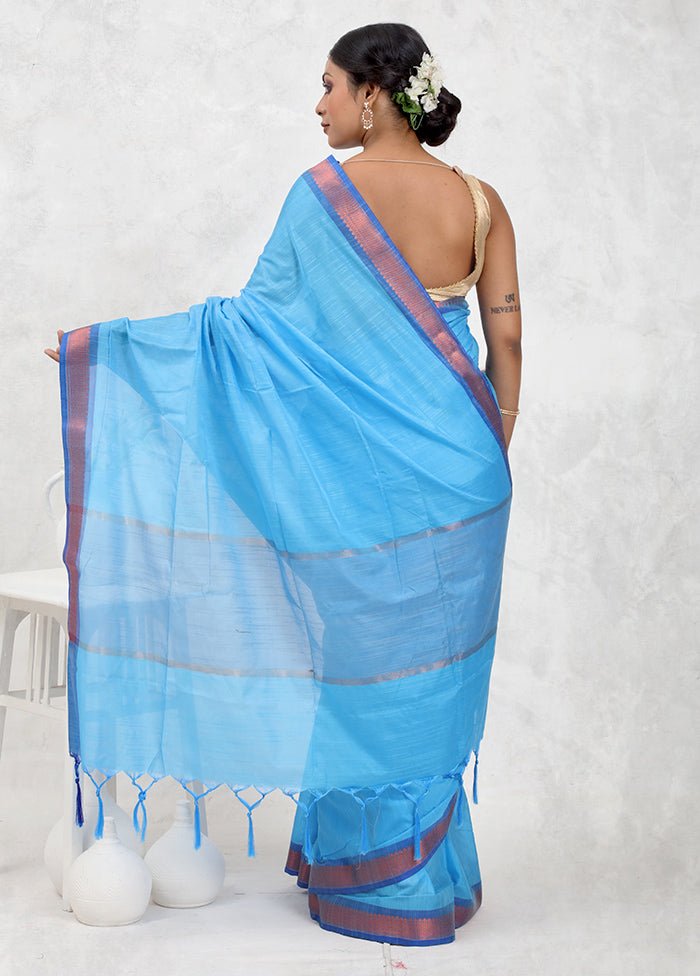 Blue Dupion Silk Saree Without Blouse Piece - Indian Silk House Agencies