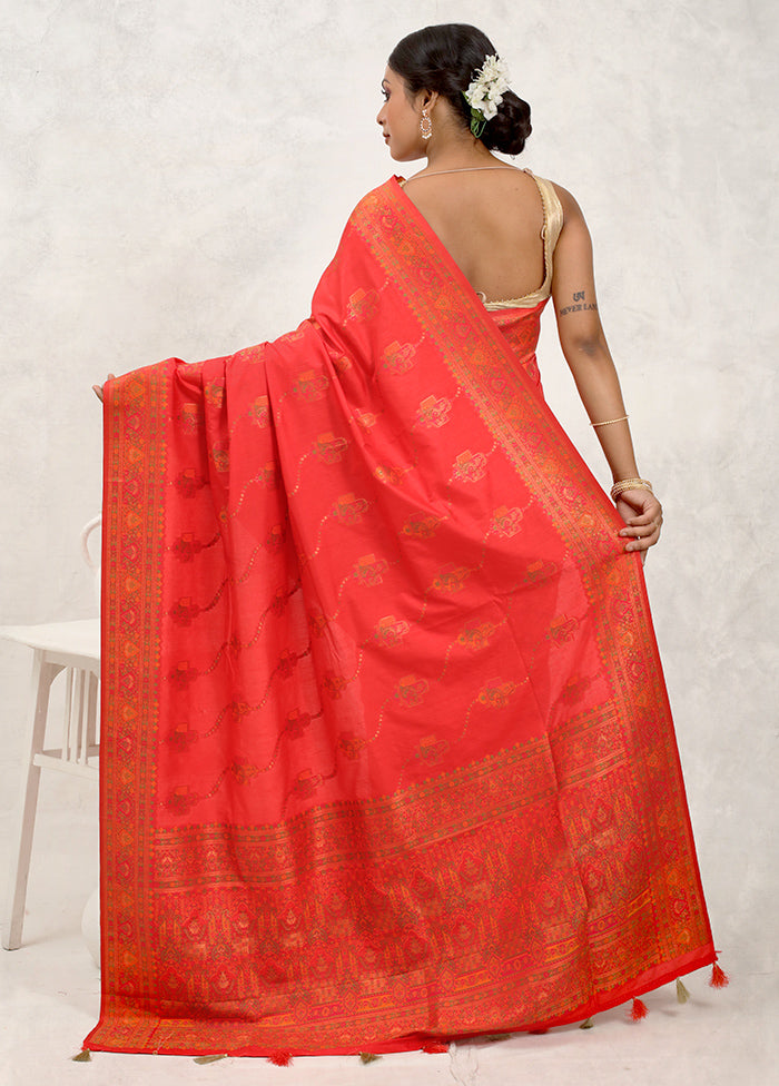 Orange Dupion Silk Saree With Blouse Piece