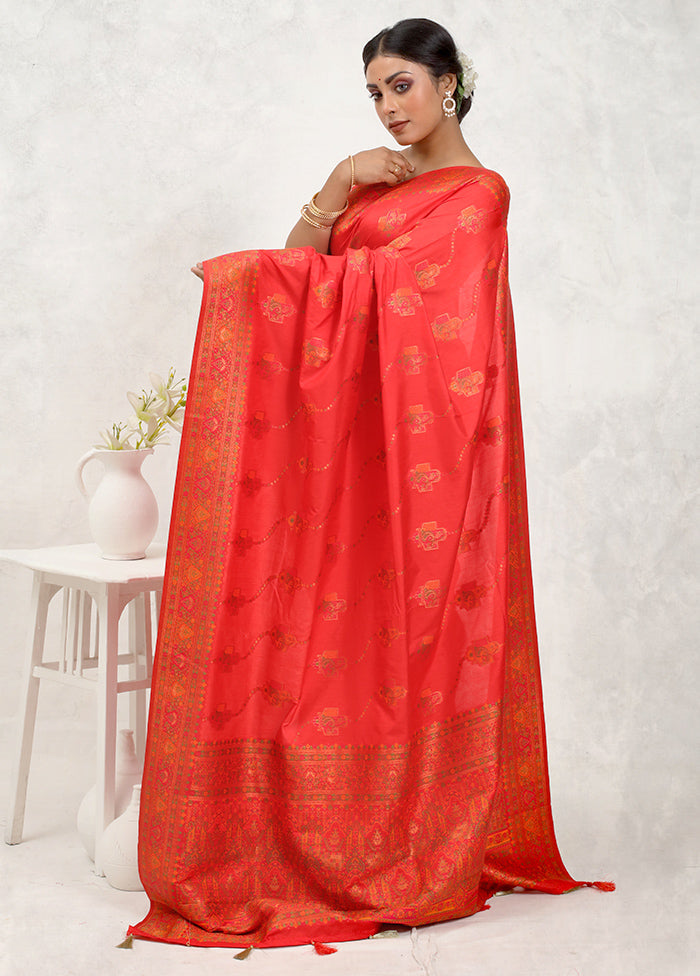 Orange Dupion Silk Saree With Blouse Piece