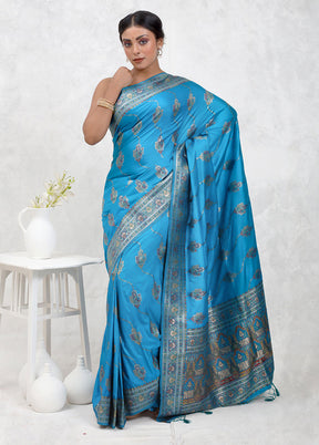 Blue Dupion Silk Saree Without Blouse Piece - Indian Silk House Agencies