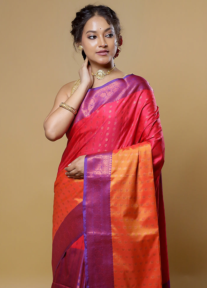 Rust Dupion Silk Saree With Blouse Piece