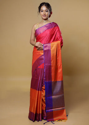 Rust Dupion Silk Saree With Blouse Piece