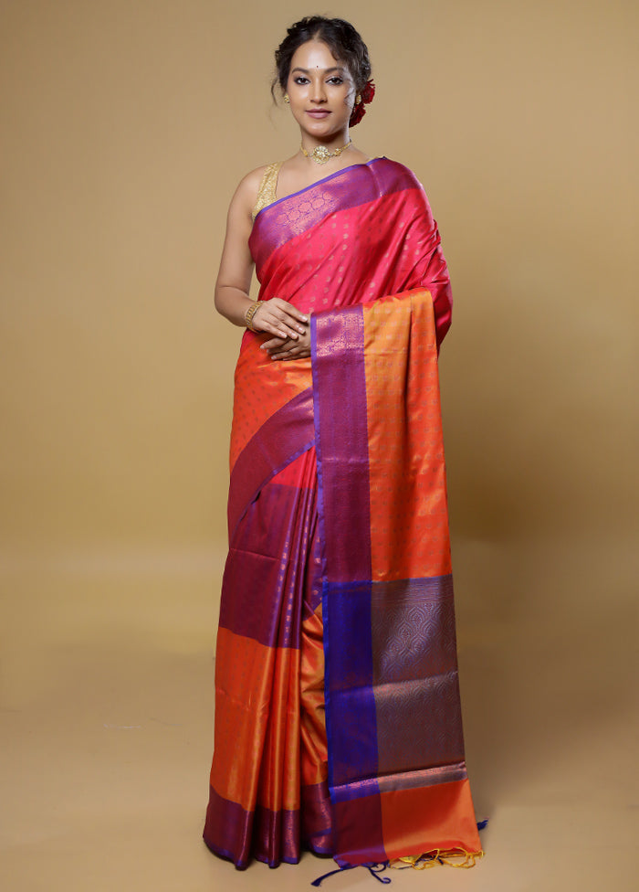 Rust Dupion Silk Saree With Blouse Piece