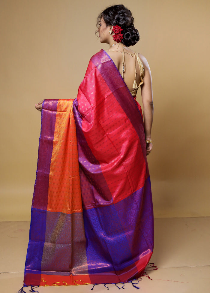 Rust Dupion Silk Saree With Blouse Piece