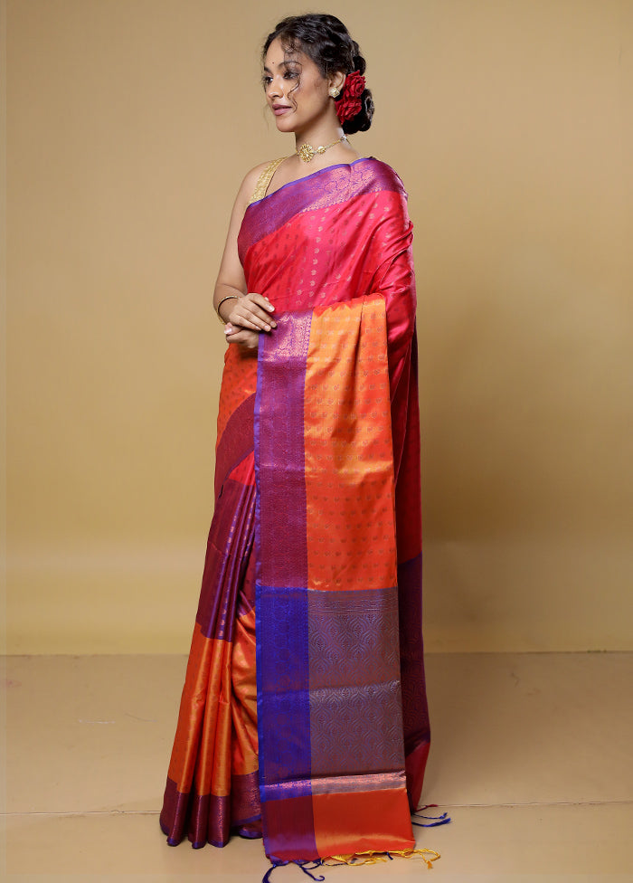 Rust Dupion Silk Saree With Blouse Piece