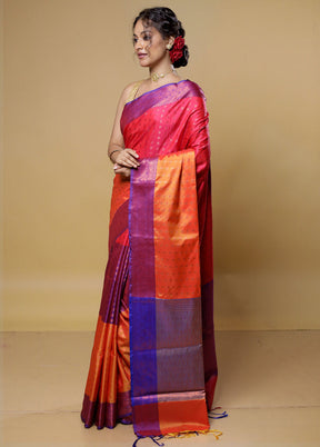 Rust Dupion Silk Saree With Blouse Piece