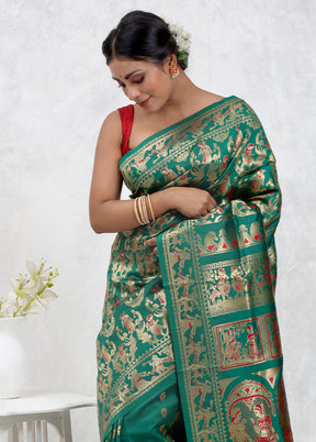 Green Baluchari Silk Saree Without Blouse Piece - Indian Silk House Agencies