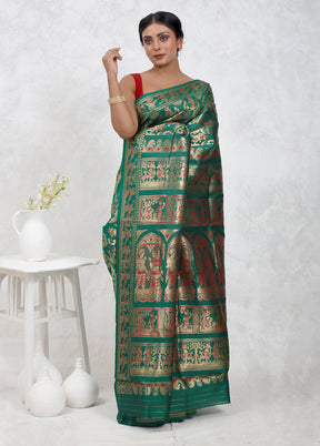 Green Baluchari Silk Saree Without Blouse Piece - Indian Silk House Agencies