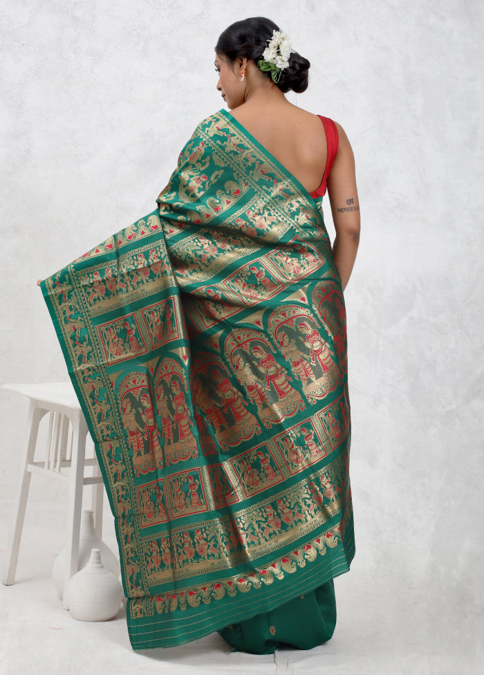 Green Baluchari Silk Saree Without Blouse Piece - Indian Silk House Agencies