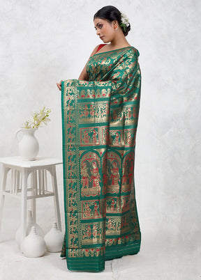 Green Baluchari Silk Saree Without Blouse Piece - Indian Silk House Agencies