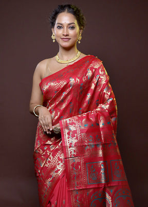 Red Baluchari Silk Saree With Blouse Piece