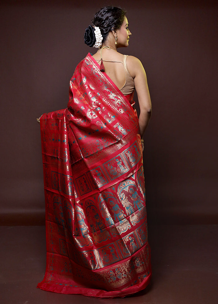 Red Baluchari Silk Saree With Blouse Piece