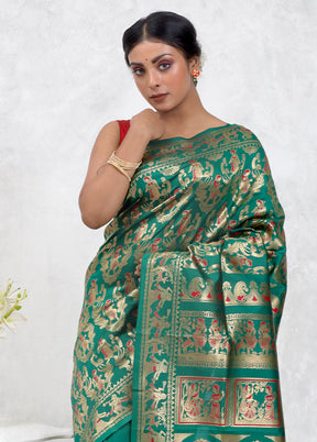 Green Baluchari Silk Saree Without Blouse Piece - Indian Silk House Agencies