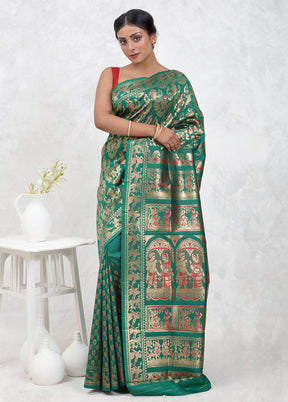 Green Baluchari Silk Saree Without Blouse Piece - Indian Silk House Agencies