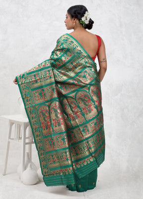 Green Baluchari Silk Saree Without Blouse Piece - Indian Silk House Agencies