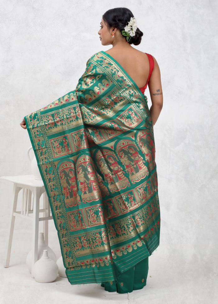 Green Baluchari Silk Saree Without Blouse Piece - Indian Silk House Agencies