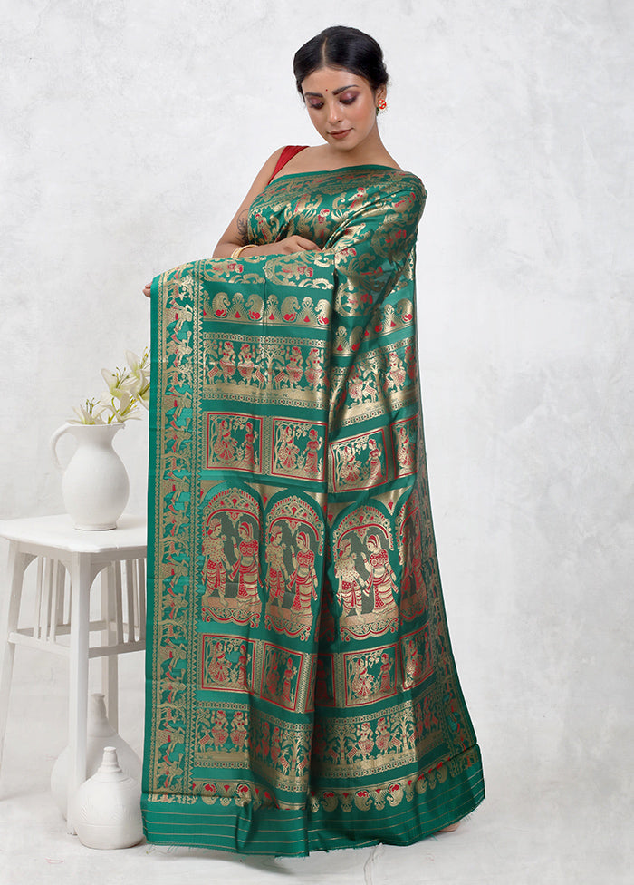 Green Baluchari Silk Saree Without Blouse Piece - Indian Silk House Agencies