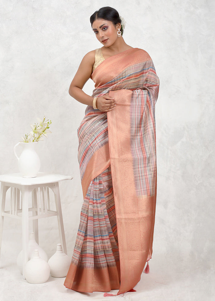 Cream Dupion Silk Saree Without Blouse Piece - Indian Silk House Agencies