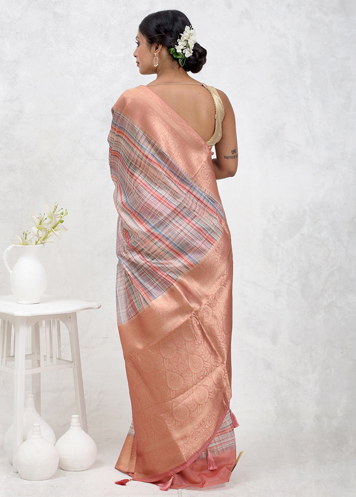 Cream Dupion Silk Saree Without Blouse Piece - Indian Silk House Agencies