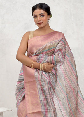 Cream Dupion Silk Saree Without Blouse Piece - Indian Silk House Agencies