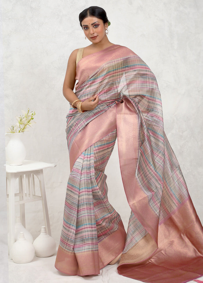 Cream Dupion Silk Saree Without Blouse Piece - Indian Silk House Agencies