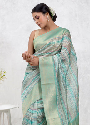 Green Dupion Silk Saree Without Blouse Piece - Indian Silk House Agencies