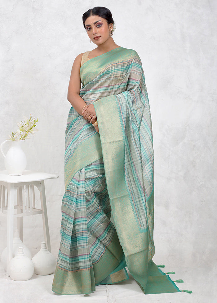 Green Dupion Silk Saree Without Blouse Piece - Indian Silk House Agencies