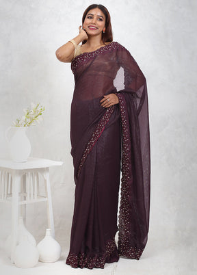 Purple Chiffon Silk Saree Without Blouse Piece - Indian Silk House Agencies