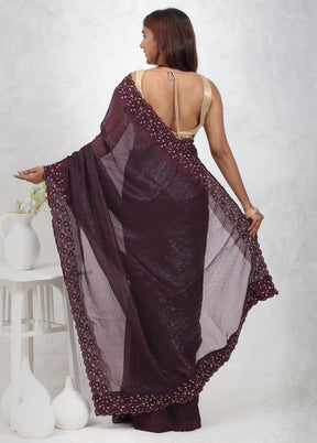 Purple Chiffon Silk Saree Without Blouse Piece - Indian Silk House Agencies