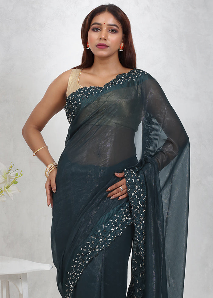 Green Chiffon Silk Saree Without Blouse Piece - Indian Silk House Agencies