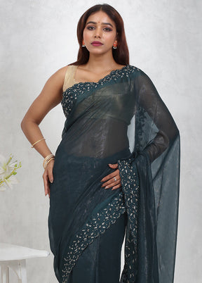 Green Chiffon Silk Saree Without Blouse Piece - Indian Silk House Agencies