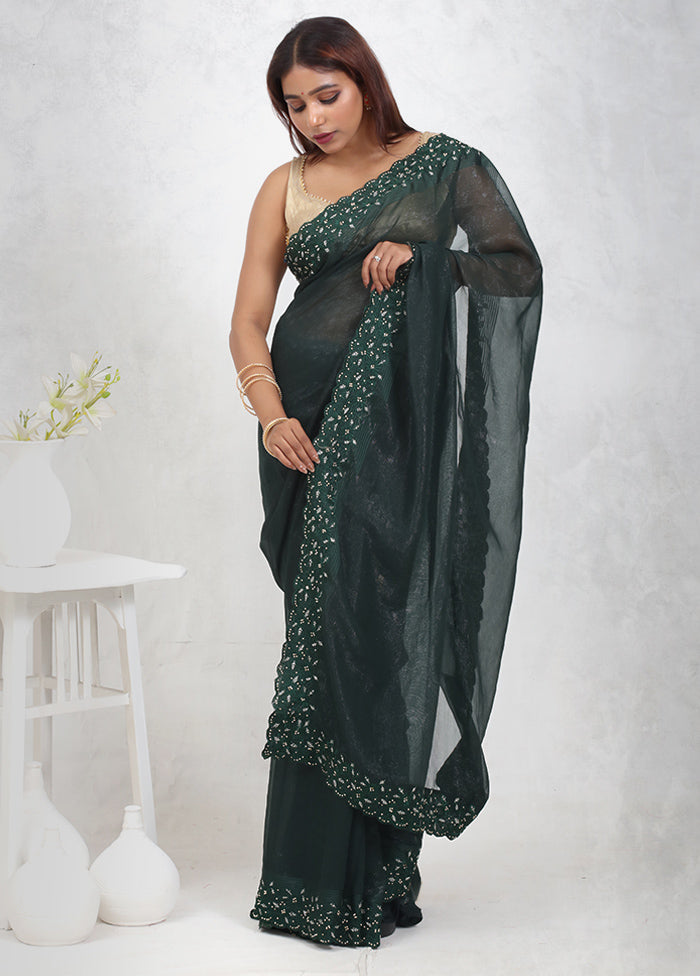 Green Chiffon Silk Saree Without Blouse Piece - Indian Silk House Agencies