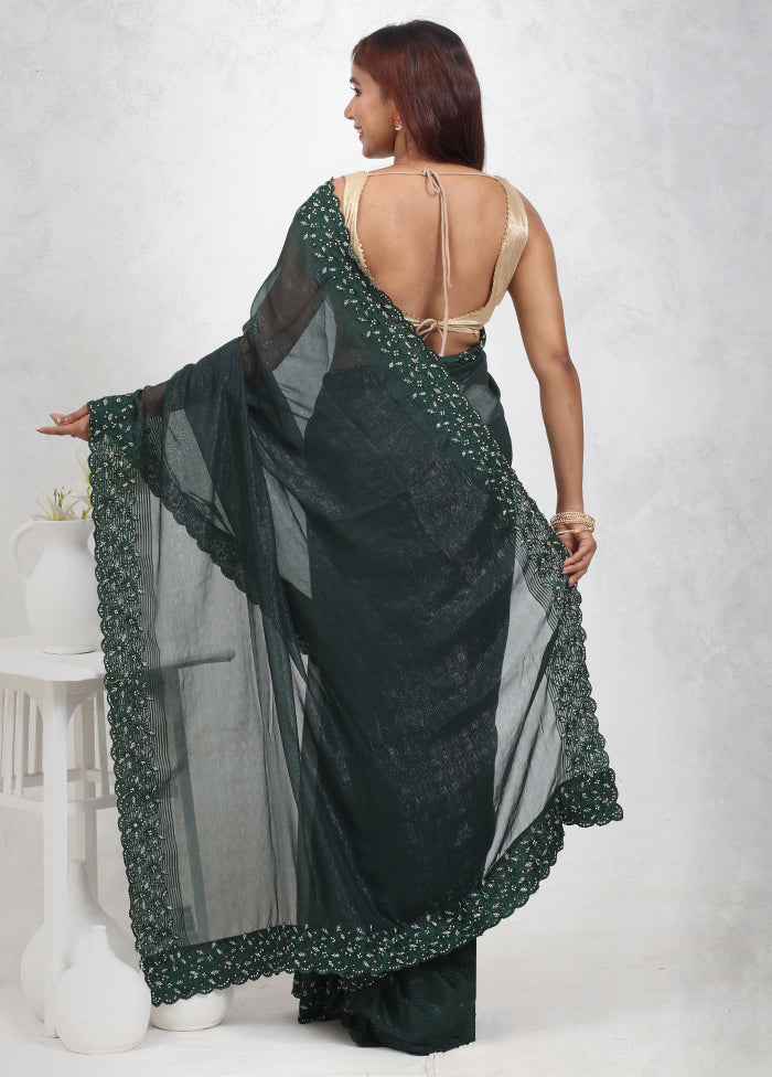 Green Chiffon Silk Saree Without Blouse Piece - Indian Silk House Agencies