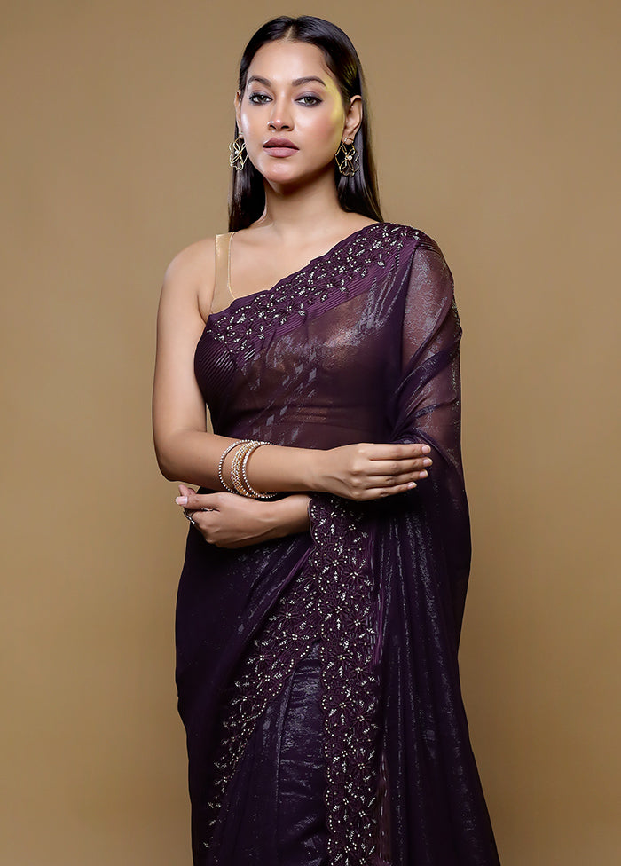 Purple Chiffon Silk Saree With Blouse Piece