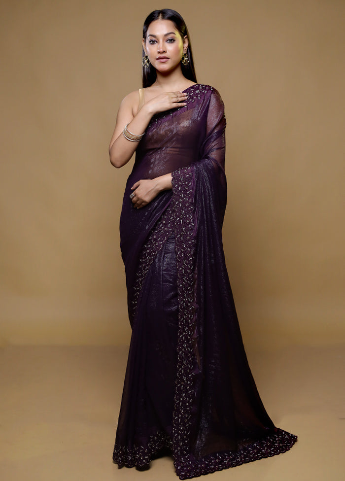 Purple Chiffon Silk Saree With Blouse Piece