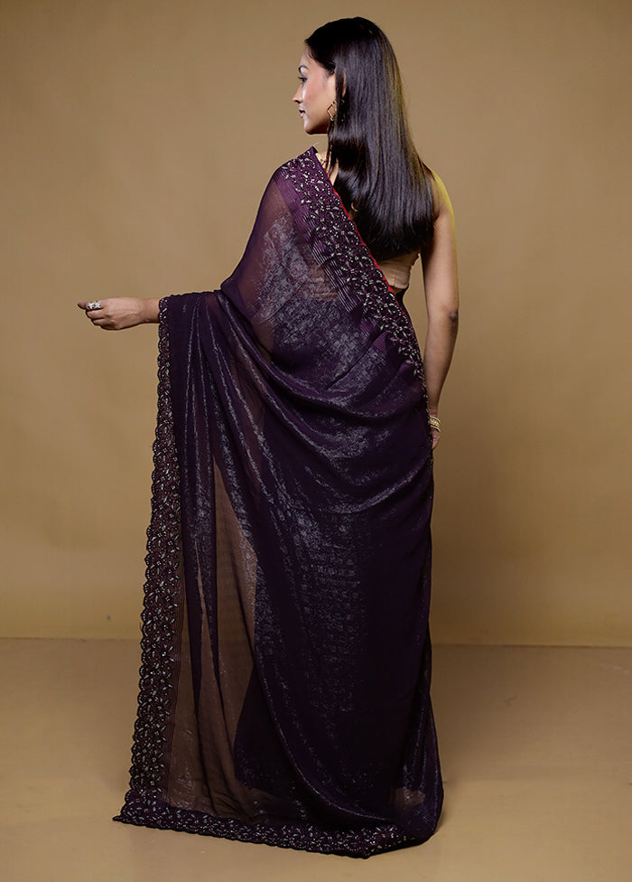 Purple Chiffon Silk Saree With Blouse Piece