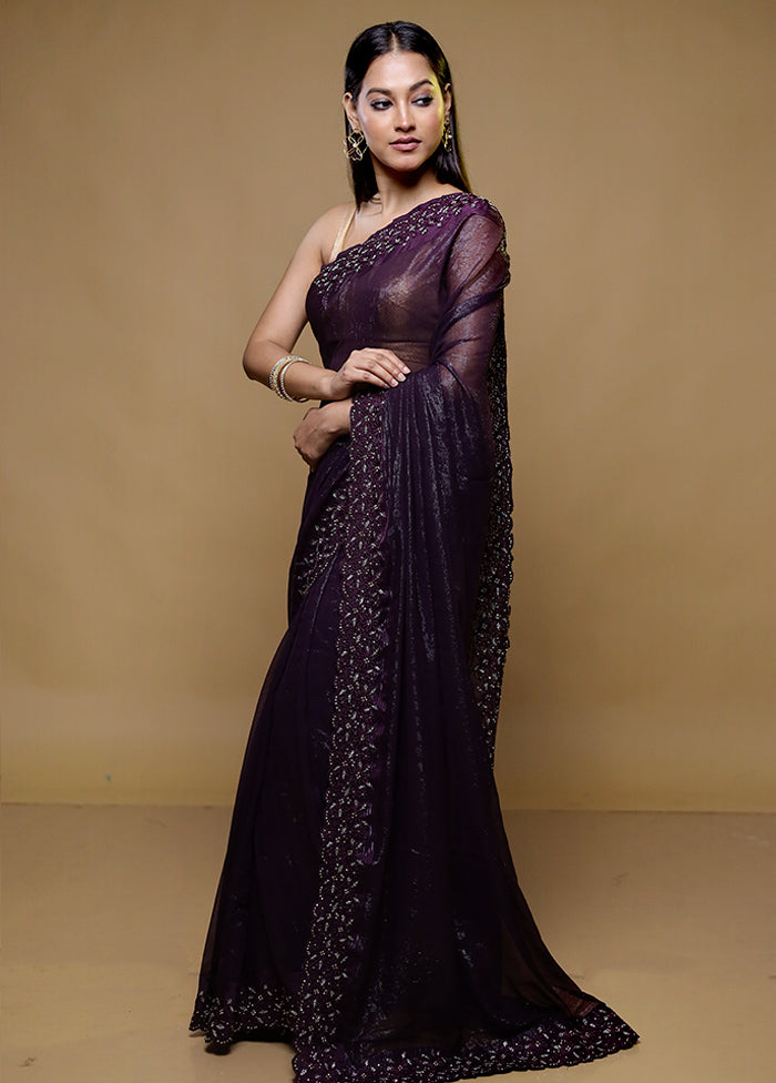 Purple Chiffon Silk Saree With Blouse Piece