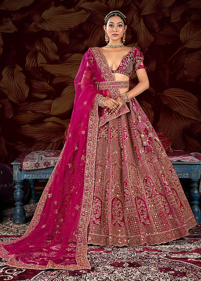 3 Pc Rani Velvet Semi Stitched Lehenga Set - Indian Silk House Agencies