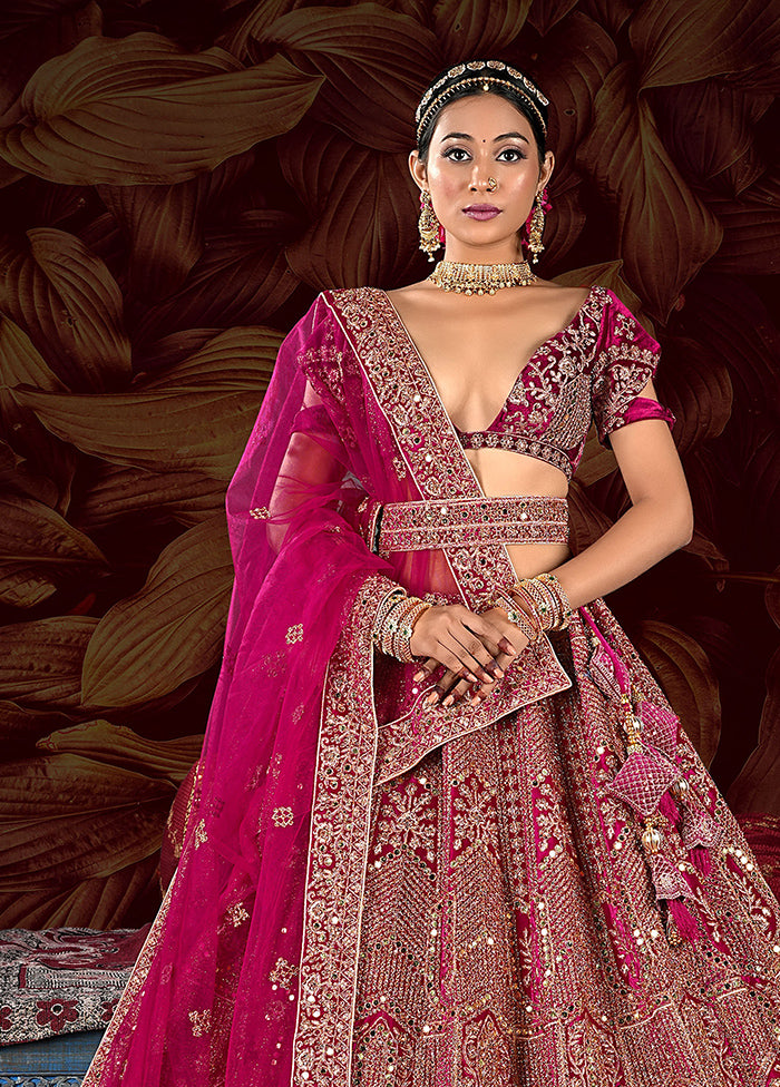 3 Pc Rani Velvet Semi Stitched Lehenga Set - Indian Silk House Agencies