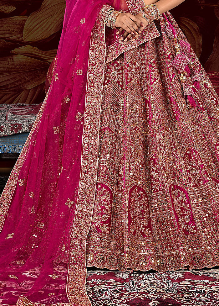 3 Pc Rani Velvet Semi Stitched Lehenga Set - Indian Silk House Agencies