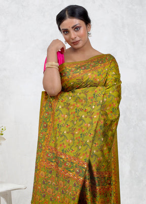 Green Dupion Silk Saree Without Blouse Piece - Indian Silk House Agencies