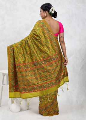 Green Dupion Silk Saree Without Blouse Piece - Indian Silk House Agencies