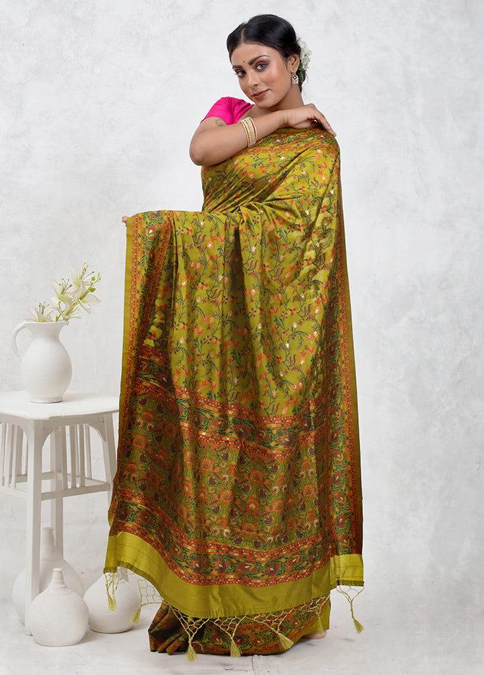 Green Dupion Silk Saree Without Blouse Piece - Indian Silk House Agencies