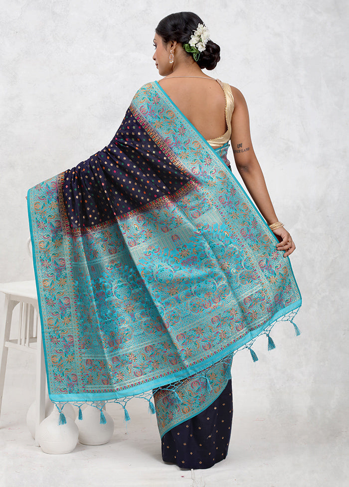 Blue Dupion Silk Saree Without Blouse Piece - Indian Silk House Agencies