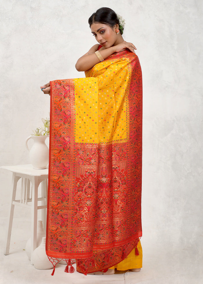 Yellow Dupion Silk Saree Without Blouse Piece - Indian Silk House Agencies